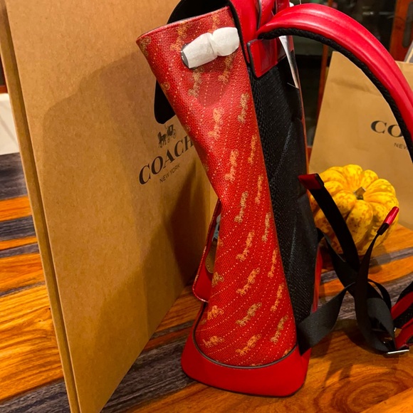 Coach New York Unisex Bright Red Coach Carriage Logo Back pack. - Picture 8 of 14